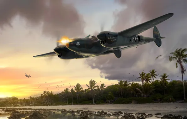 Истребитель, США, USAF, P-38, P-38J, P-38 Lightning