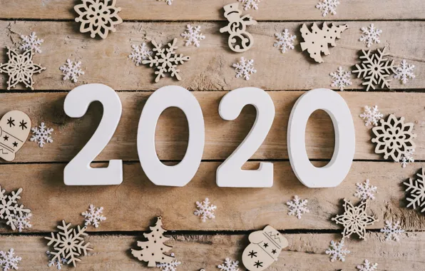 Снежинки, Новый Год, new year, happy, wood, snowflakes, 2020