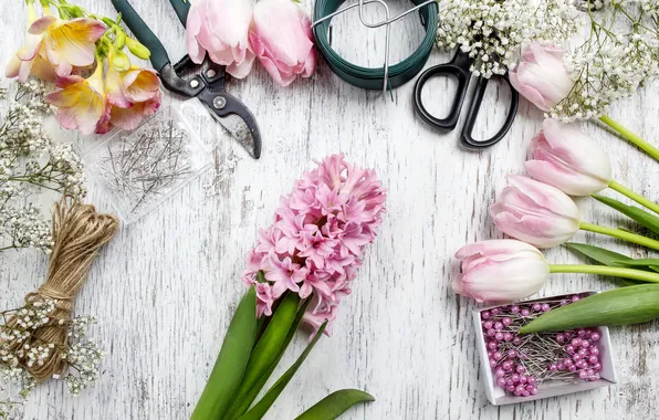 Тюльпаны, pink, flowers, tulips, spring, decoration, гиацинты, workplace