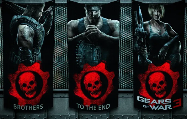 Картинка metal, wall, logo, fabric, Gears of war 3, game characters