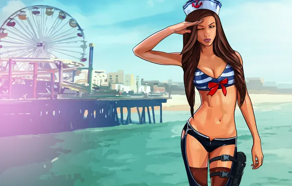 Купальник, девушка, игра, карусель, пилотка, Grand Theft Auto V