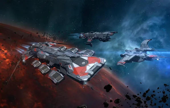 Космос, туманность, планета, астероиды, space, космический корабль, eve online, space ship