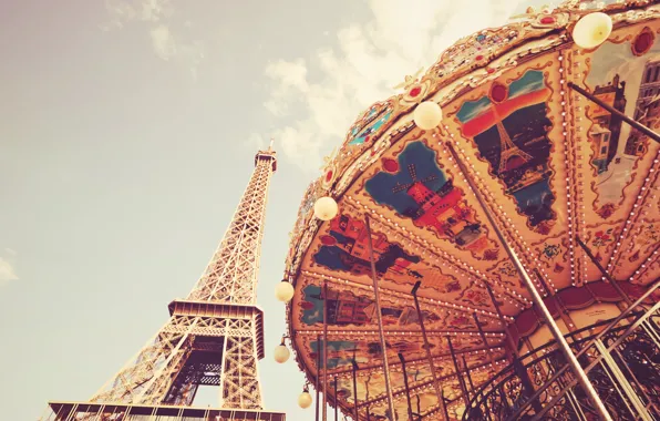 Картинка облака, Франция, Париж, Эйфелева башня, карусель