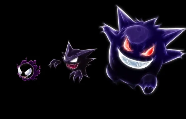 Haunter, покемон, pokemon, gastly, неоновые линии, генгар, gengar, гастли