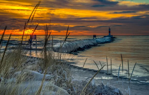 Картинка зима, море, закат