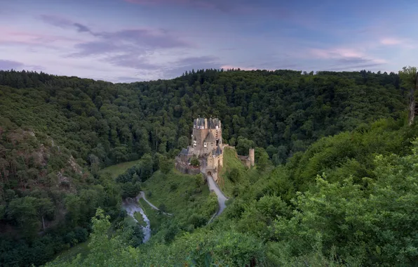 Лес, горы, замок, Германия, Эльц, Burg Eltz