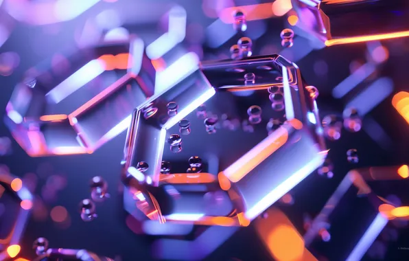 Абстракция, шестиугольники, hexagon, violet, цифровой арт