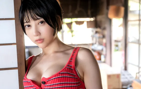 Beautiful, Asian, Model, Woman, Pretty, Japanese, Red Dress, Close Up