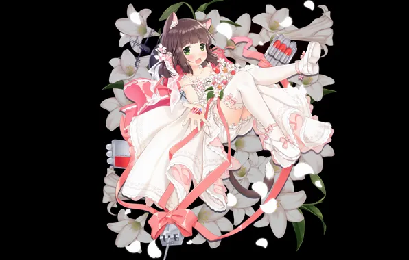 Цветы, лилии, конфеты, девочка, Azur Lane