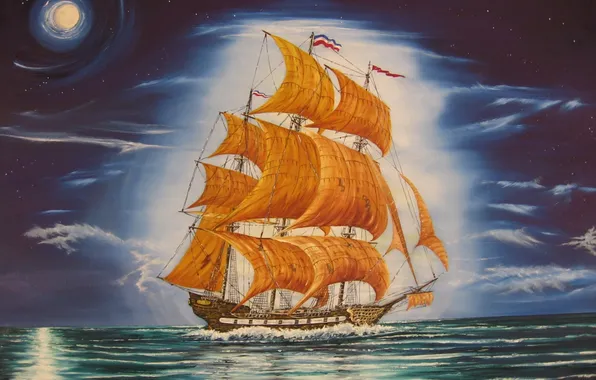 Картинка корабль, картина, живопись, john, Летучий голландец, tansey