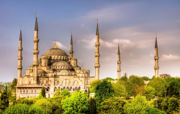 Картинка деревья, природа, город, Стамбул, Турция, Turkey, Голубая мечеть, Sultan Ahmed Mosque