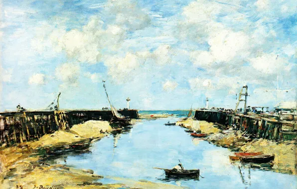 Пейзаж, лодка, Эжен Буден, Eugene Boudin, Вход в бухту Трувиля