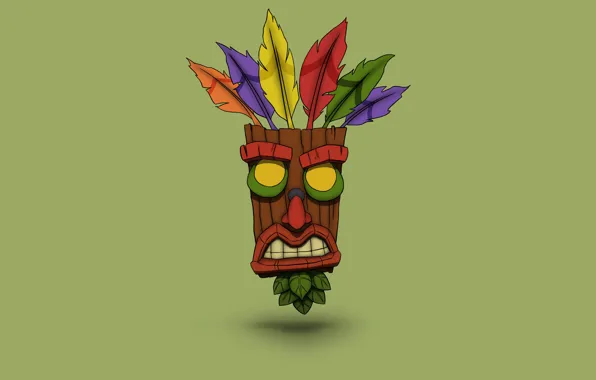 Минимализм, Фон, Crash, Маска, Арт, Crash Bandicoot, Aku Aku, Аку Аку