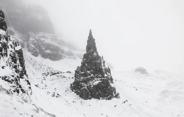 Картинка rock, winter, mountain, snow, fog, freeze, mist, frost