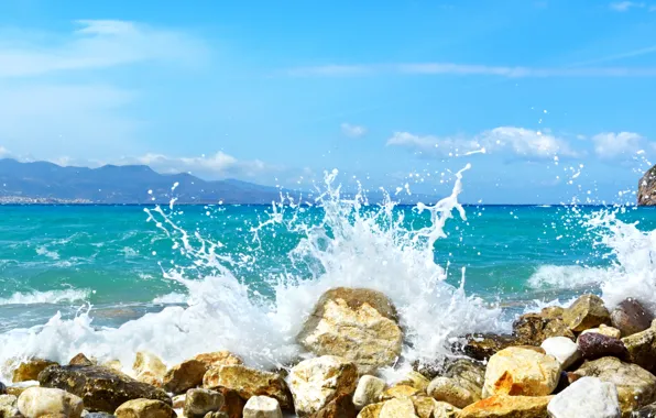 Картинка море, волны, пляж, камни, берег, beach, sea, ocean