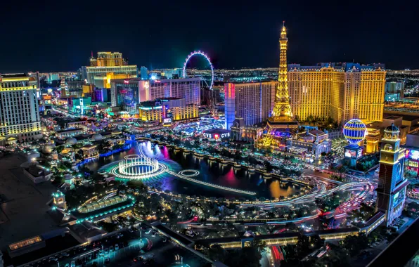 Картинка ночь, город, огни, Лас-Вегас, США, skyline, Las Vegas
