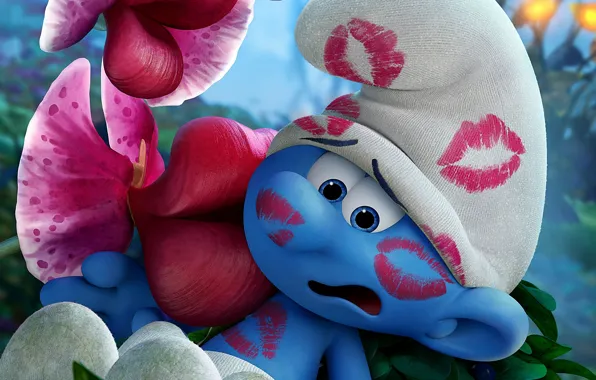 Flower, hat, blue, chibi, kiss, animated film, hana, animated movie