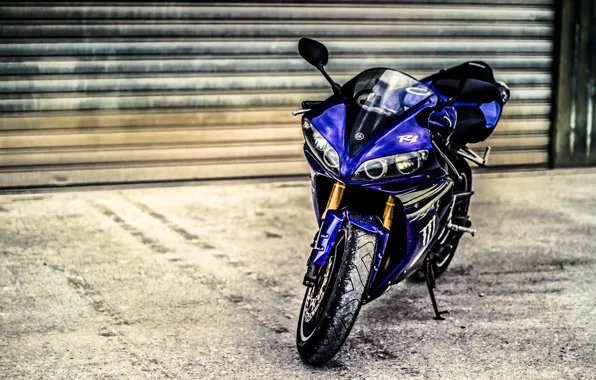 Картинка синий, мотоцикл, yamaha, bike, blue, ямаха, ролеты, supersport
