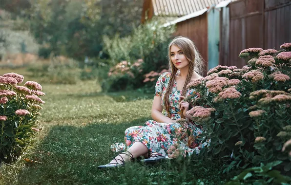 Девушка, цветы, природа, сад