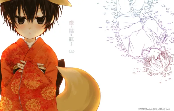 Фон, двое, мальчики, Katekyo Hitman Reborn!, Хибари Кёя, Учитель мафиози Реборн, Дино Кавалоне