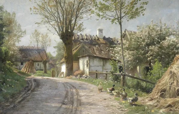 Картинка 1920, датский живописец, Петер Мёрк Мёнстед, Peder Mørk Mønsted, Danish realist painter, A cauntry lane …