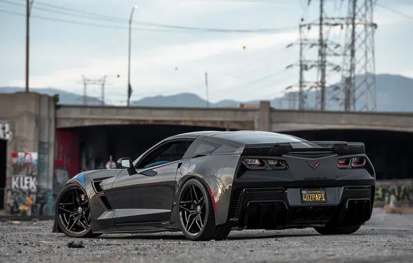 Corvette, Chevrolet, Grey, Sportcar, Rear