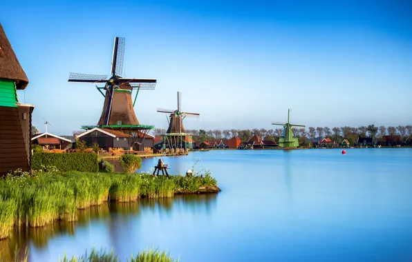 Картинка мельницы, Нидерланды, Zaanse Schans, Zaandam