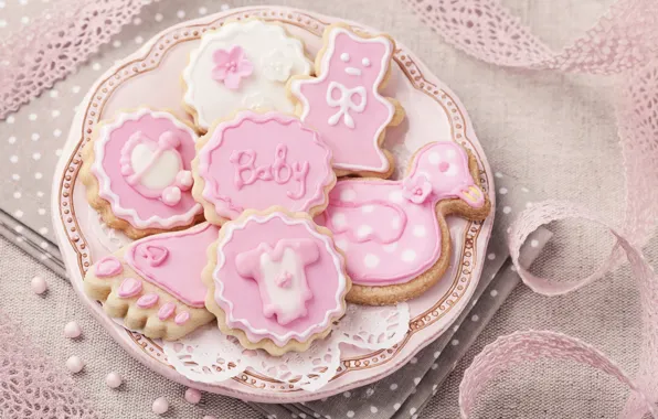 Украшения, розовый, печенье, pink, sweet, глазурь, baby, cookies