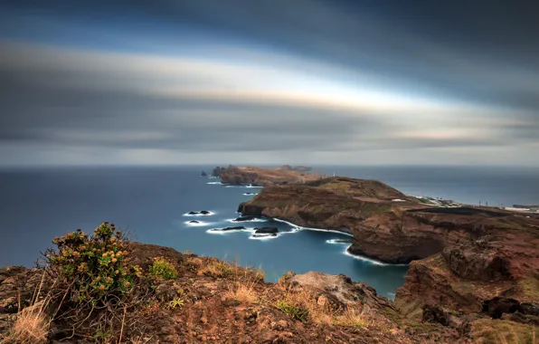 Картинка небо, острова, океан, скалы, выдержка, Португалия, Мадейра, архипелаг