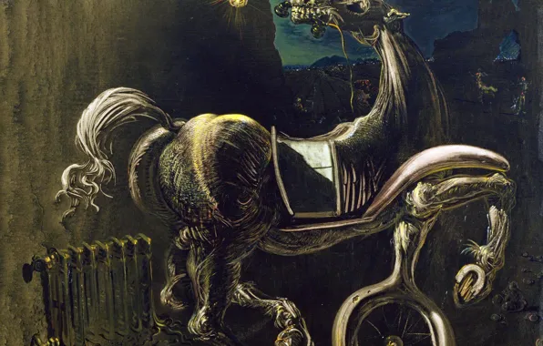 Картинка сюрреализм, картина, Сальвадор Дали, Salvador Dali, Автомобильные Обломки Рождают Слепую Лошадь