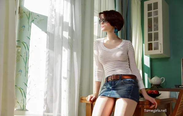 Model, Sunglasses, Mini Skirt, Famegirls, Diana Jam, At The Window, See Through Top