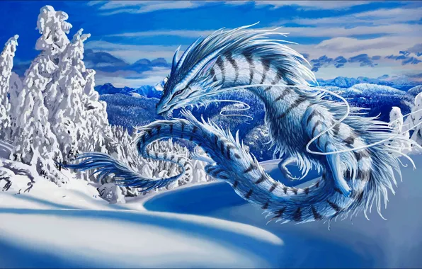 Fantasy, winter, dragon