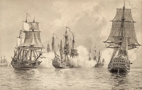 Чёрно - белое, морское сражение, Jacob Hägg, "Konvojskeppet Ölands strid med engelska eskadern, морской вид