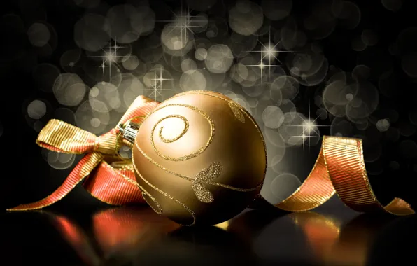 Картинка фон, черный, игрушки, шар, Новый Год, Рождество, лента, декорации