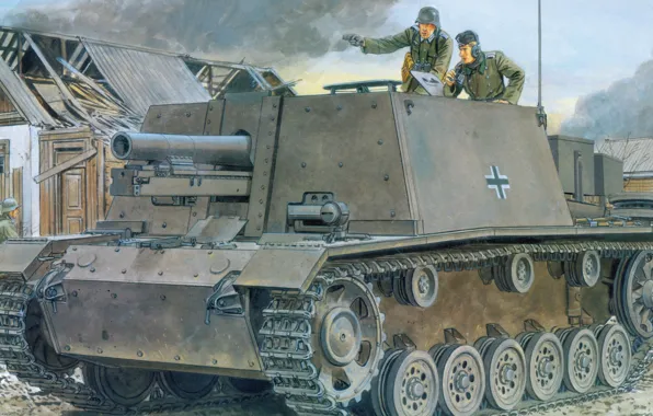 Рисунок, немцы, САУ, Sturm-Infanteriegeschütz, sIG 33, Ausf.B, немецкая самоходно-артиллерийская установка, StuIG 33B