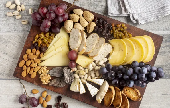 Сыр, виноград, орехи, багет, изюм, сырная тарелка, дор блю, Cheese