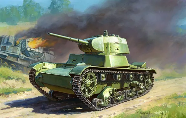 Картинка легкий, арт, танк, ВОВ, советский, WW2, пехотный, танка