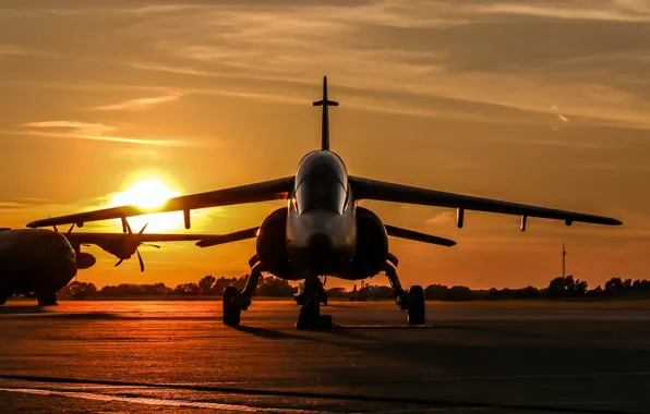 Картинка рассвет, штурмовик, аэродром, реактивный, лёгкий, Alpha Jet