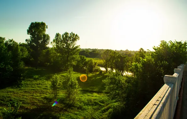 Мост, river, sunset, sun, ray, mmd