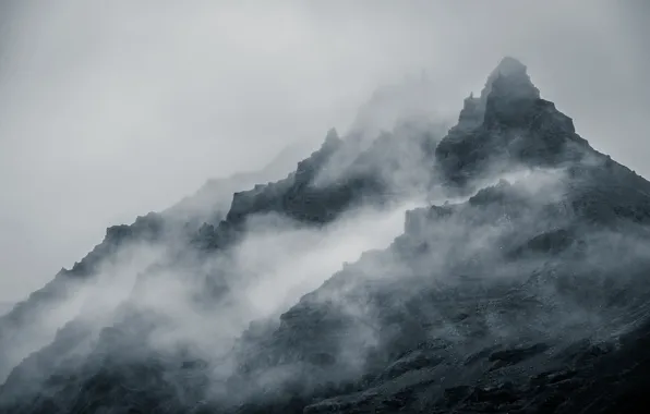 Stone, clouds, mountain, fog, hills, hill, curves, angles