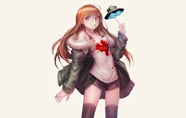 Девушка, улыбка, фон, НЛО, Persona 5, летающая тарелка, Персона 5