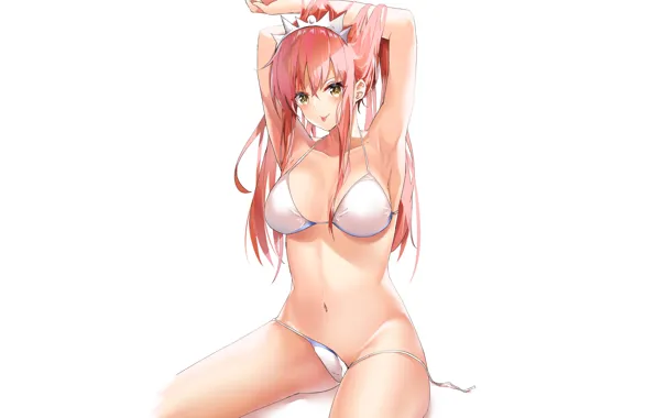 Girl, sexy, cleavage, pink hair, long hair, boobs, anime, beautiful