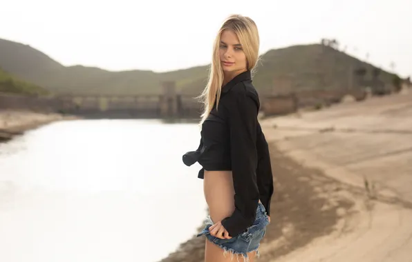 Long hair, nature, lake, model, outside, gorgeous, photoshoot, posing