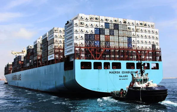 Судно, Line, Контейнеровоз, Maersk, Maersk Line, Буксир, Корма, Maersk Edinburgh
