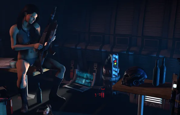Девушка, оружие, солдат, mass effect, Ashley Williams
