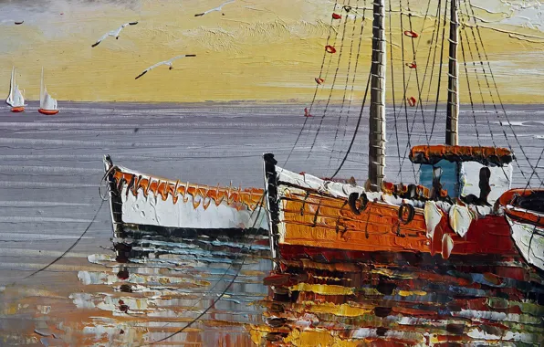 Море, корабли, картина