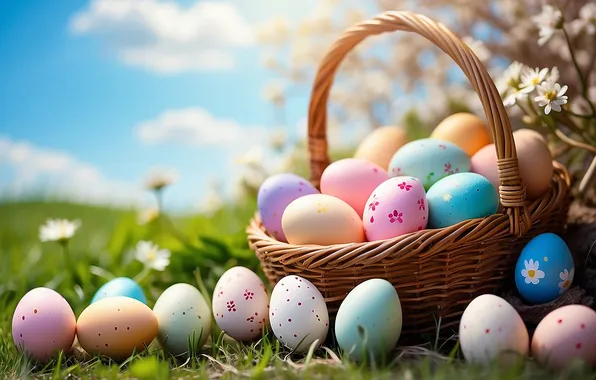 Цветы, яйца, весна, colorful, Пасха, happy, flowers, spring