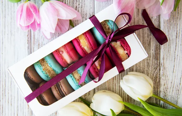 Коробка, печенье, тюльпаны, ассорти, macaron, Olena Rudo