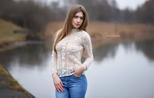 Грудь, вода, Девушка, джинсы, Maksim Romanov