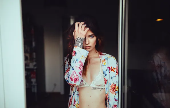 Стиль, модель, Девушка, тату, рубашка, мода, Scarlett
